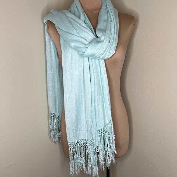 Theodora & Callum Scarf 28x76 Fringe Viscose Knit Blue Rectangle Shawl Minimal - Picture 9 of 11